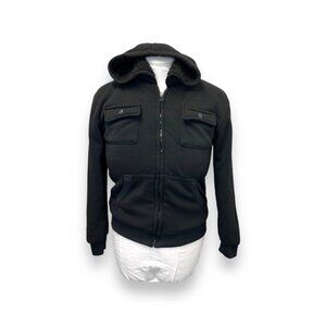 Rok Handcrafted Black Fleece Lined Hoodie Jacket 14/16 (L) Polyester Cozy Warm